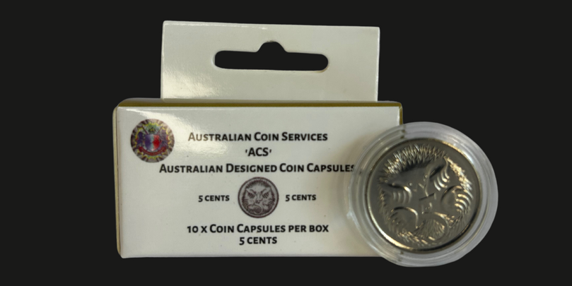 Australian Coin Service 5cents 10 x cin capsules in box 